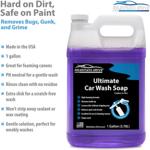 Relentless Drive Car Wash Soap Kit (Gallon) - PH Neutral Foam Cannon Car Soap w/Car Wash Mitt - Ultra Foamy Car Shampoo