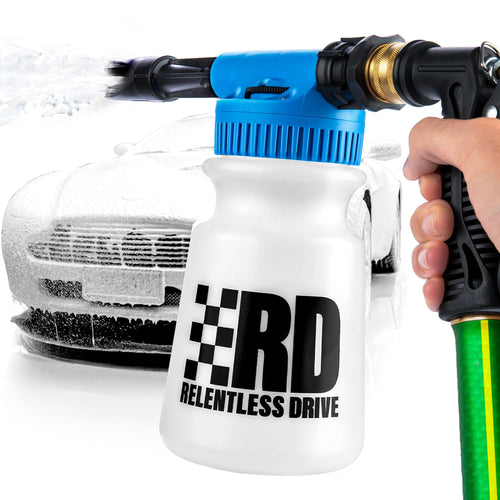 Relentless Drive Microfiber Bug Sponge Car Wash Foam Gun w/ 16oz Soap - Foam Cannon Garden Hose - Foam Sprayer Exterior Care Products - Spray Foam Gun Car Wash Kit - Foam Blaster for Snow Foam - Car Accessories for Men