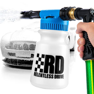 Relentless Drive Microfiber Bug Sponge Car Wash Foam Gun w/ 16oz Soap - Foam Cannon Garden Hose - Foam Sprayer Exterior Care Products - Spray Foam Gun Car Wash Kit - Foam Blaster for Snow Foam - Car Accessories for Men