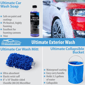 Relentless Drive 16-Piece Car Wash Kit with Car Wash Soap & Car Wax - Car Care Kit for Exterior Car Cleaner & Car Interior Cleaner - Ultimate Car Detailing Kit, Car Gifts for Men, Gifts for Car Guys