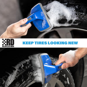 Relentless Drive Ergonomic Tire Brush - Car Wheel Brush for Tire Shine Application - Heavy Duty Bristles & Curved Head for Easy Use