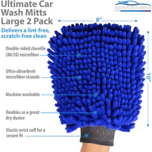 Load image into Gallery viewer, Relentless Drive Car Wash Mitt &amp; Works as Car Wash Sponge, Chenille Microfiber Wash Mitt Scratch Free, Ultra Absorbent Microfiber Mitt for Cars, Trucks, SUV, Boat &amp; Motorcycle (2 Pack, Large)