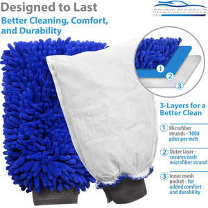 Relentless Drive Car Wash Mitt & Works as Car Wash Sponge, Chenille Microfiber Wash Mitt Scratch Free, Ultra Absorbent Microfiber Mitt for Cars, Trucks, SUV, Boat & Motorcycle (Extra Large)