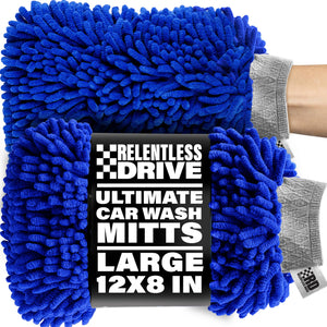 Relentless Drive Car Wash Mitt Relentless Drive Premium Car Wash Mitt (2-pack, Extra Large) - Car Wash Sponge - Chenille Microfiber Car Wash Mitt Scratch Free - Ultra Absorbent Microfiber Mitt for Cars, Trucks, SUVs, Boats & Motorcycles