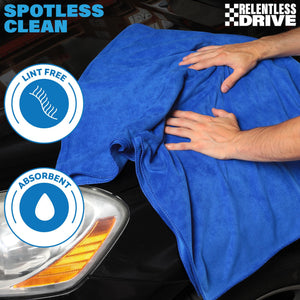 Relentless Drive Microfiber Towels for Cars (5 Pack) Huge Car Drying Towel 24  x 60  - Ultra Absorbent Drying Towels Car Detailing, Car Wash Towels - Shammy Towel for Car Included