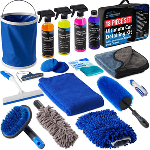 Relentless Drive Microfiber Bug Sponge Relentless Drive Car Detailing Kit (18pc) - Car Cleaning Kit - Car Wash Kit - Complete Car Wash Kit with Bucket for Perfect Car Wash | Interior Car Cleaner and Wheel Cleaner