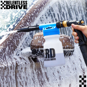 Relentless Drive Microfiber Bug Sponge Car Wash Foam Gun w/ 16oz Soap - Foam Cannon Garden Hose - Foam Sprayer Exterior Care Products - Spray Foam Gun Car Wash Kit - Foam Blaster for Snow Foam - Car Accessories for Men