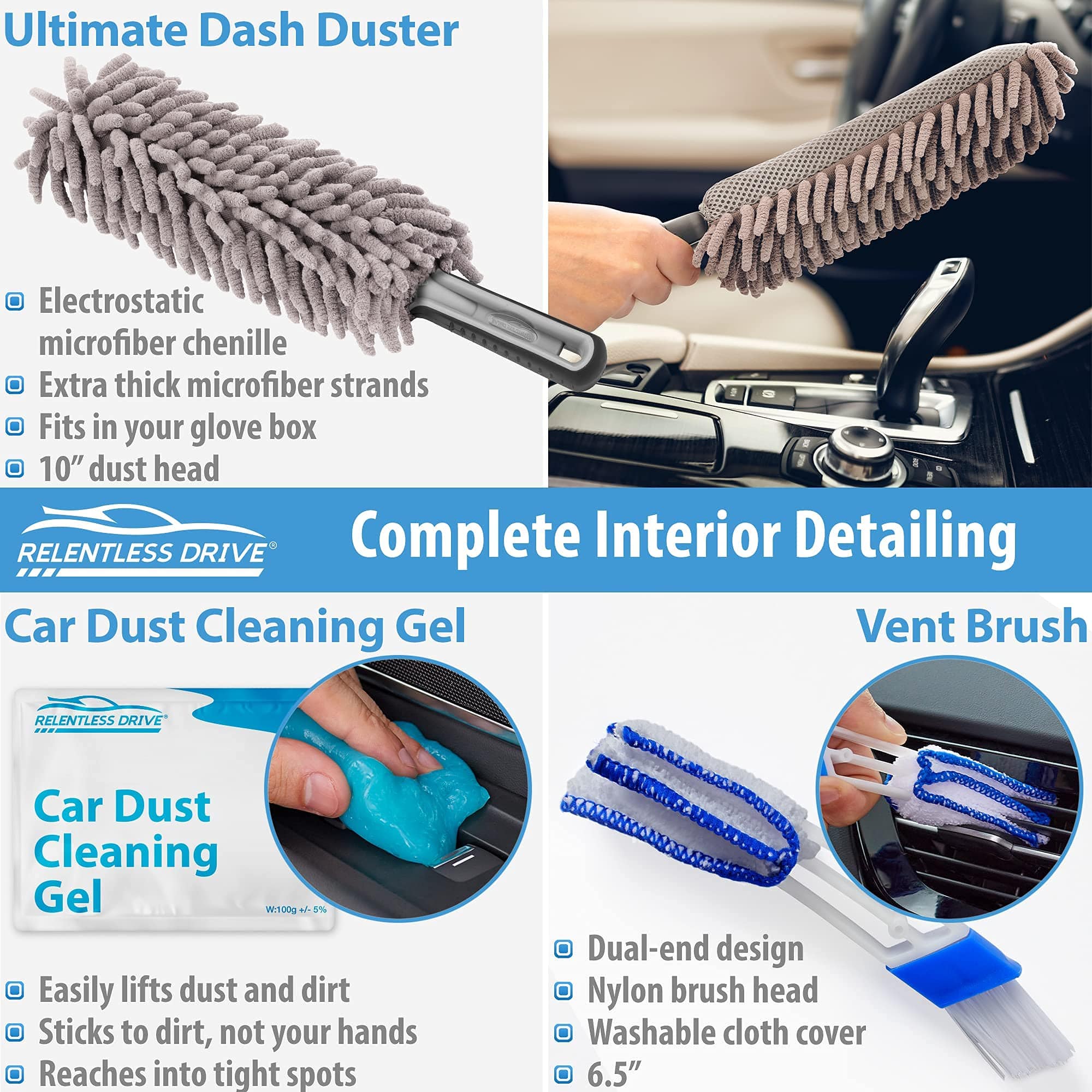 Car Detailing Kit With 5 Cleaning Brushes