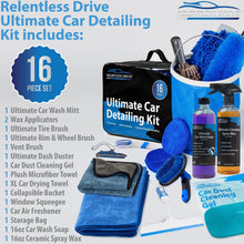 Load image into Gallery viewer, Relentless Drive Microfiber Bug Sponge Relentless Drive 16-Piece Car Wash Kit with Car Wash Soap &amp; Car Wax - Car Care Kit for Exterior Car Cleaner &amp; Car Interior Cleaner - Ultimate Car Detailing Kit Designed to Last &amp; Safe for All Surfaces