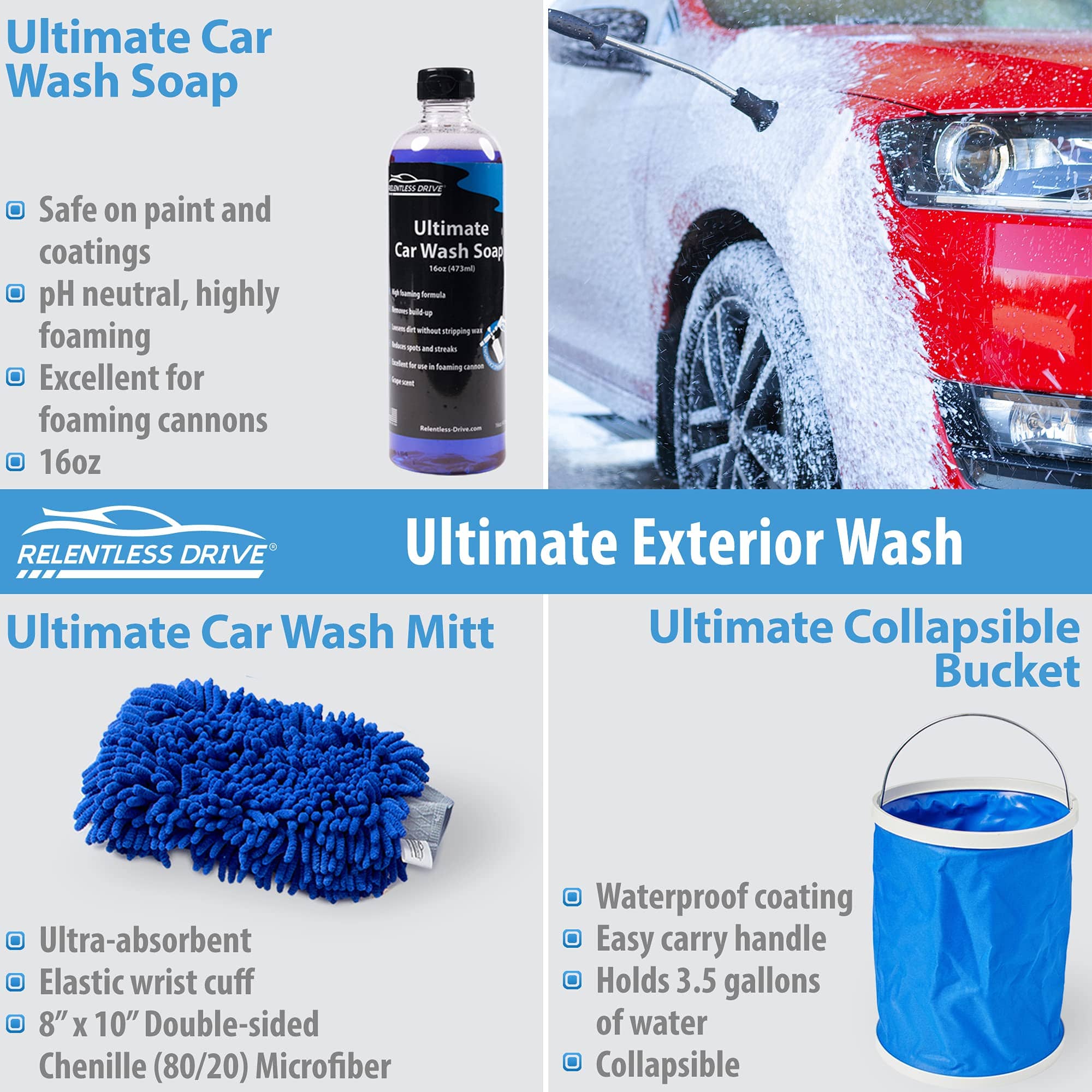 Relentless Drive Car Wash Kit (20pc) - Car Detailing & Car Cleaning Ki