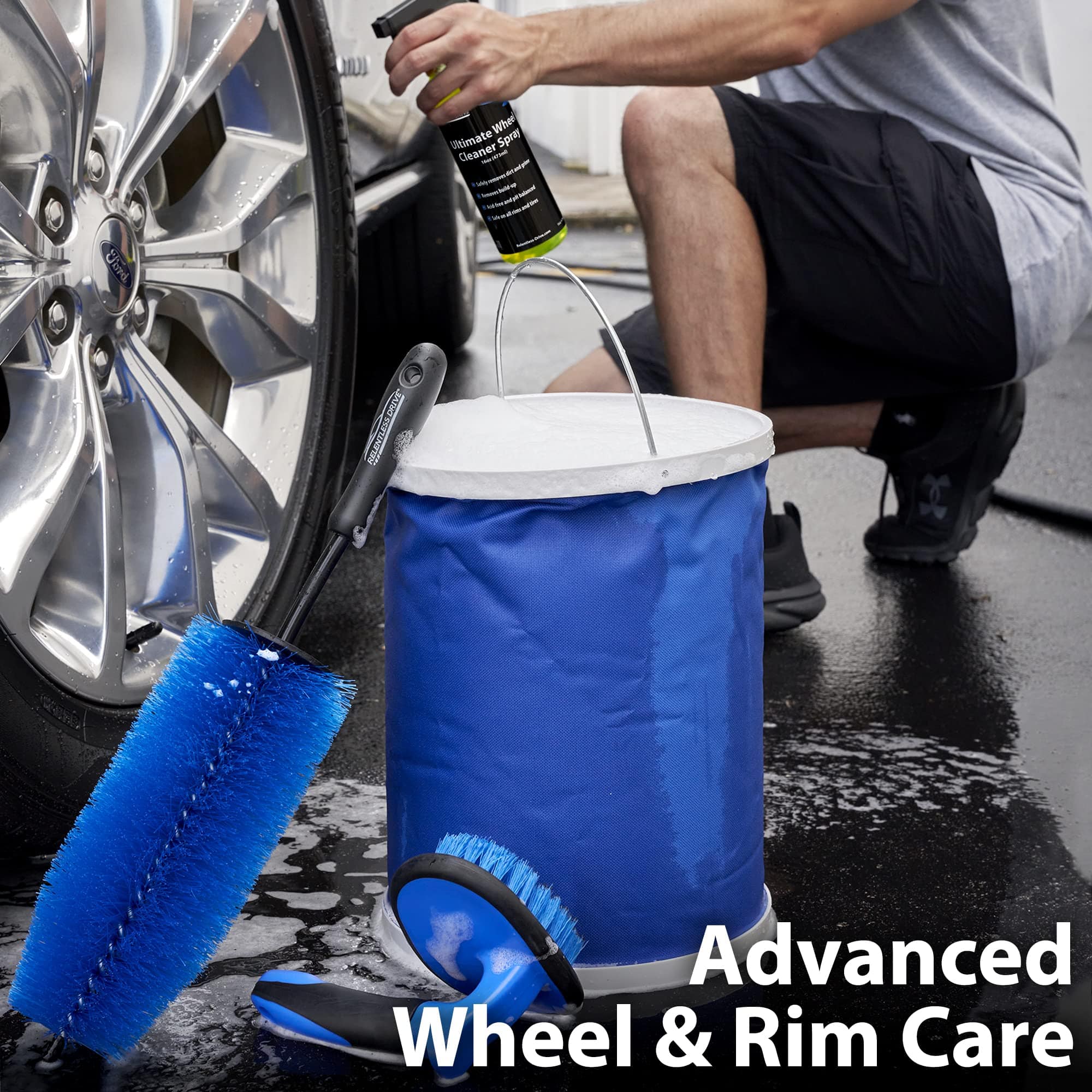Relentless Drive Car Wheel Brush - Auto Detailing Car Wash Brush Ergo