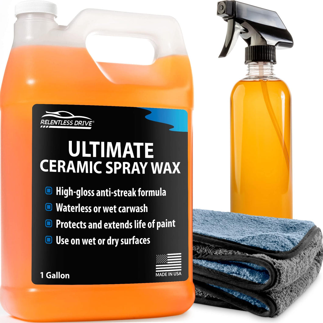 Relentless Drive Car Wax Kit (Gallon) - Wet or Waterless Ceramic Wax - Car Wax Spray Provides The Perfect Ceramic Coating for Cars