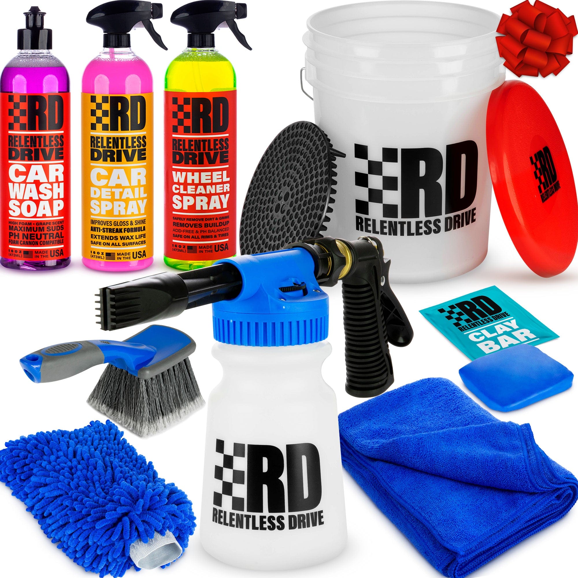 Relentless Drive Deluxe Car Wash Kit - Car Cleaning Kit with Car Wash Foam Gun & 5 Gallon Car Wash Bucket - Complete Car Detailing Kit Comes for A Sho