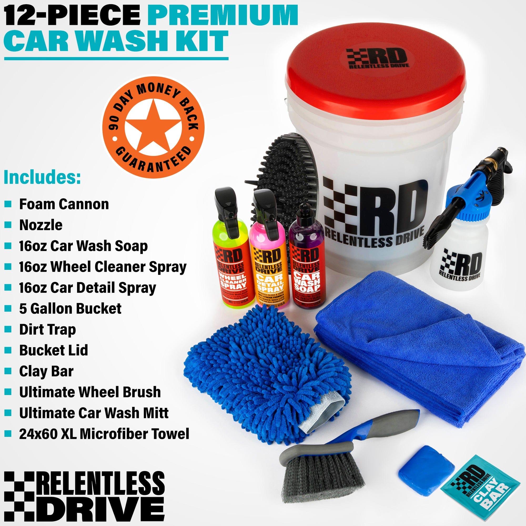 Relentless Drive Car Detailing Kit (18pc) - Car Cleaning Kit - Car Wash Kit - Complete Car Wash Kit with Bucket for Perfect Car, Wash