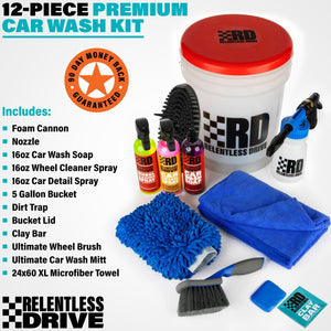 Relentless Drive Microfiber Bug Sponge Relentless Drive Deluxe Car Wash Kit - Car Cleaning Kit with Car Wash Foam Gun & 5 Gallon Car Wash Bucket - Complete Car Detailing Kit Comes for a Showroom Shine!