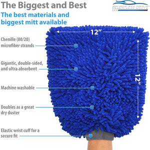 Relentless Drive Car Wash Mitt Relentless Drive for Tesla Car Wash Mitt & Works as Car Wash Sponge, Chenille Microfiber Wash Mitt Scratch Free, Ultra Absorbent Microfiber Mitt for Cars, Trucks, SUV, Boat & Motorcycle (XXL, 12"x12")