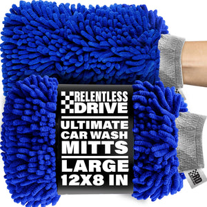 Relentless Drive Car Wash Mitt Relentless Drive Premium Car Wash Mitt (2-Pack, XL) - Car Wash Sponge - Chenille Microfiber Car Wash Mitt Scratch Free - Ultra Absorbent Microfiber Mitt for Cars, Trucks, SUVs, Boats & Motorcycles