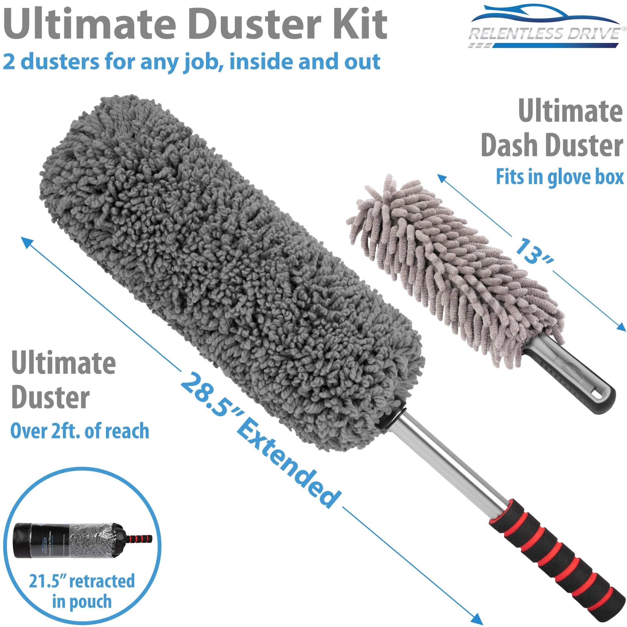 Relentless Drive Car Duster Exterior Scratch Free - Premium Microfiber  Duster for Car - Long Secure Extendable Handle, Removes Pollen, Dust &  Lint, Car Gifts for Men, Gifts for Car Guys in