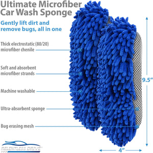 Relentless Drive Premium Car Wash Mitt (2-Pack, XL) - Car Wash Sponge -  Chenille Microfiber Car Wash Mitt Scratch Free - Ultra Absorbent Microfiber