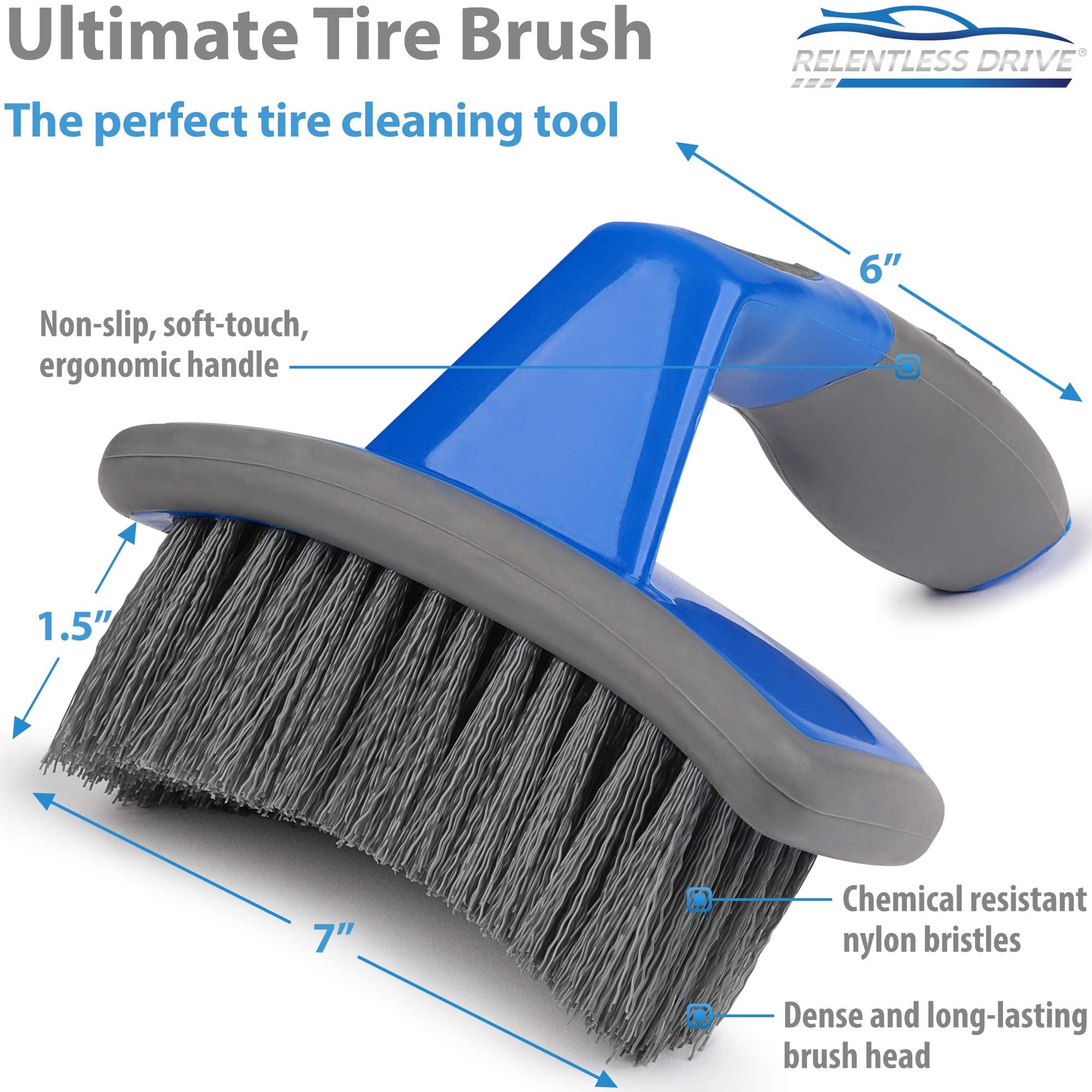 RUIFUU Tire Brush Wheel Brush Ergonomic Grip Portable Car Brush with Cover  for Car Truck SUV & Motorcycle Tires Cleaning