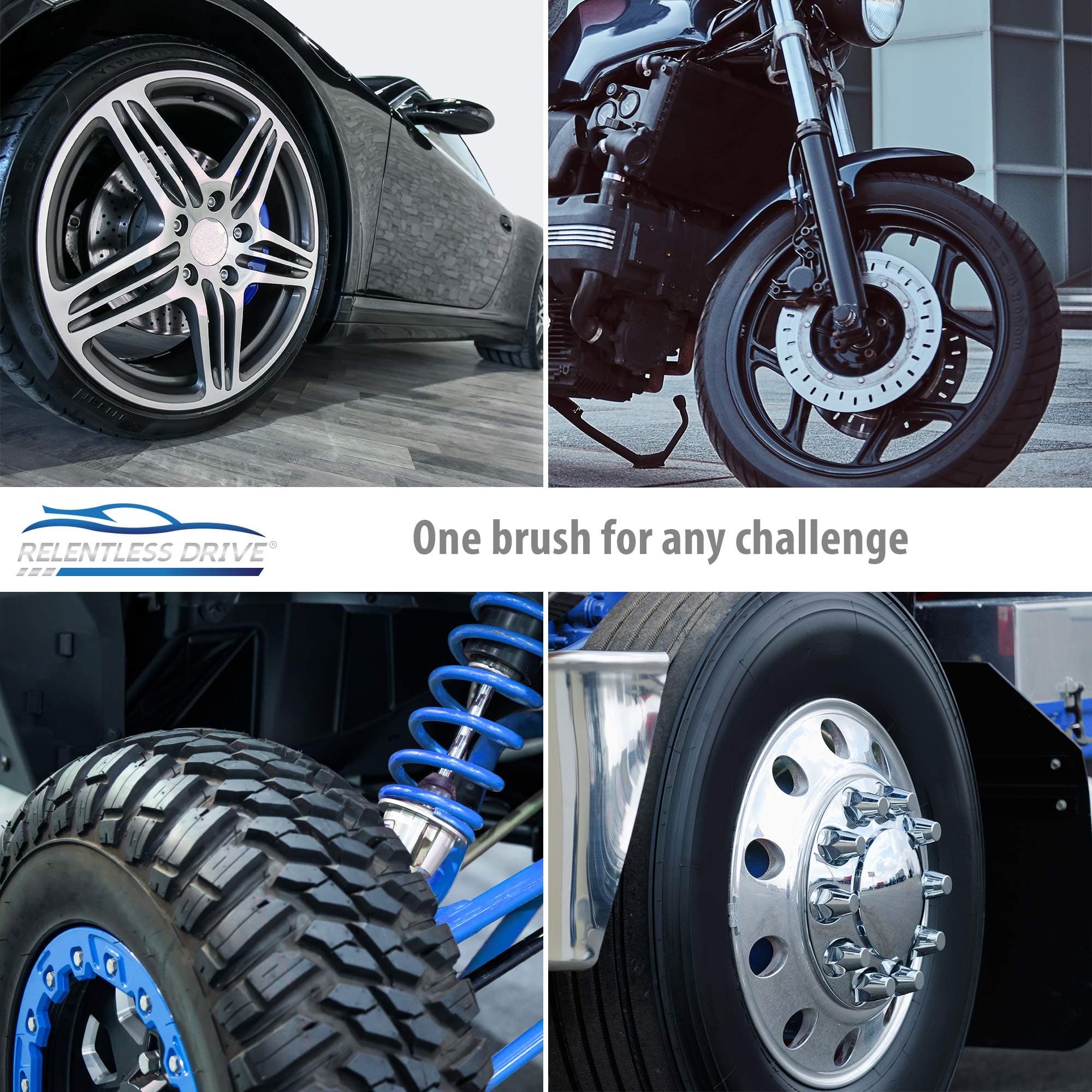 Relentless Drive Car Wheel Brush - Auto Detailing Car Wash Brush, Ergo