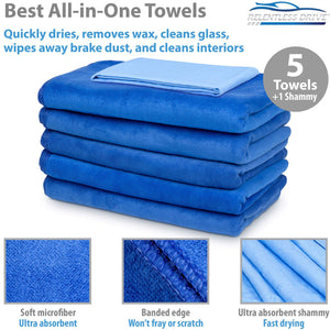 Relentless Drive Large Car Drying Towel 24” x 60” (5 Pack) - Microfibe