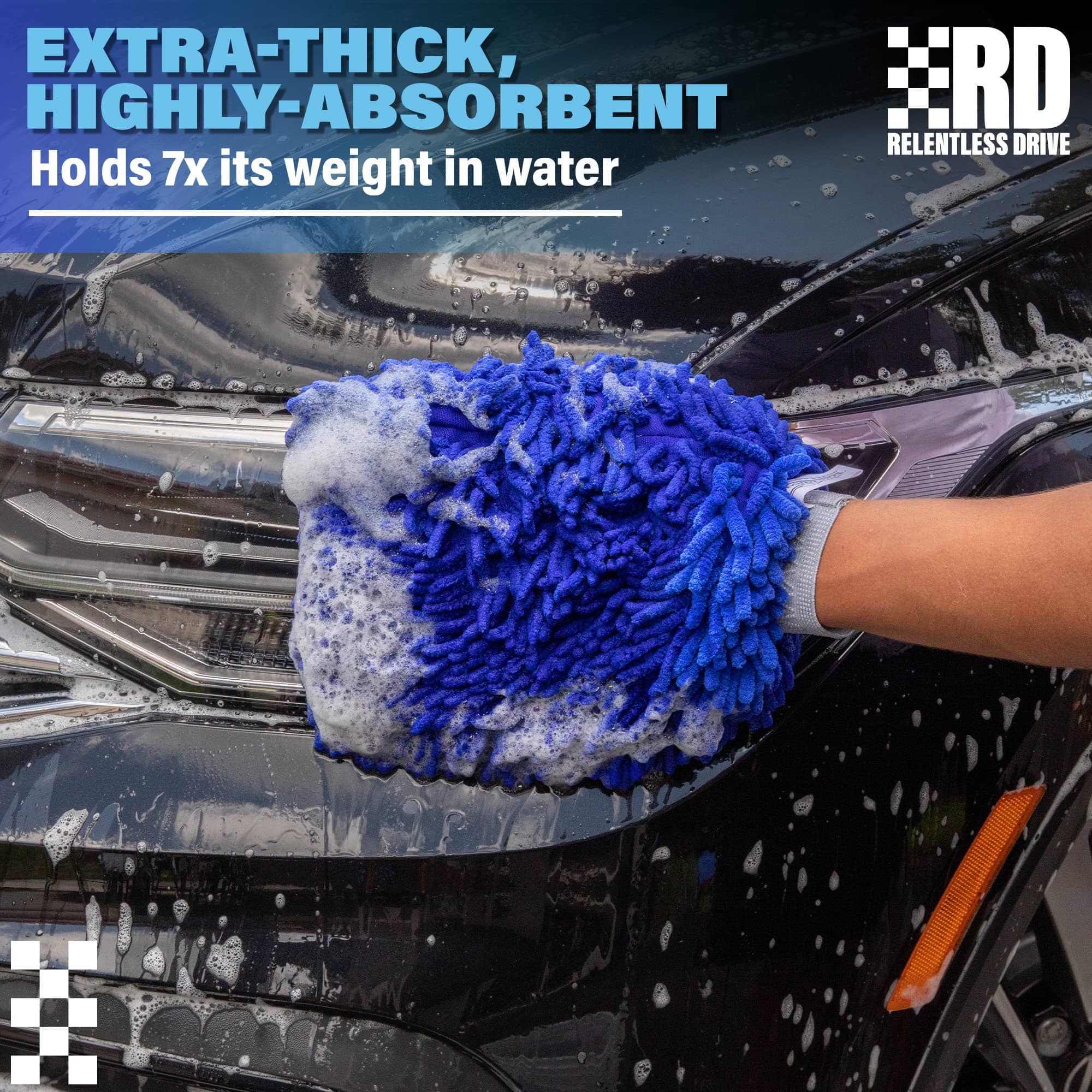 Car Wash Mitt 2 Pack – Car Wash Sponge - Microfiber Wash Mitts for